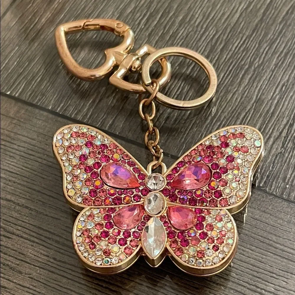 Iron Orchid Studio Rhinestone Butterfly Key Chain Bag Charm Iridescent Gems